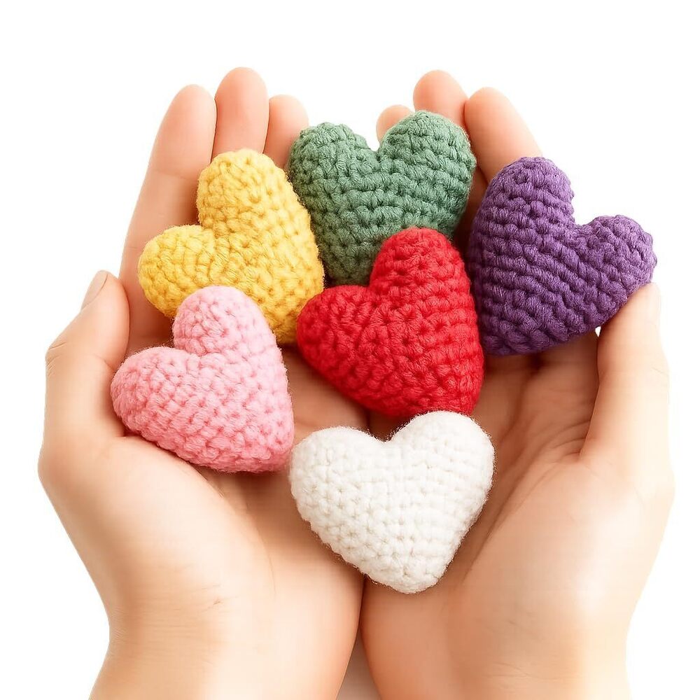 4037 Handmade Crochet Hearts – Set of 6, Romantic Home Decorations, Bowl